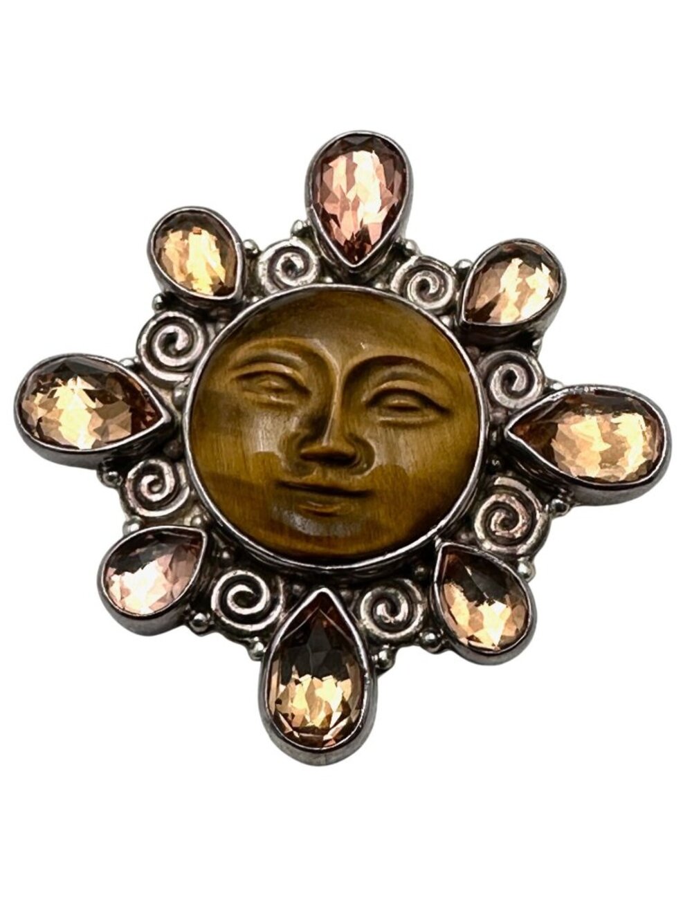 SAJEN Tiger Eye Pin Pendant Goddess Gemstone Sterling Silver